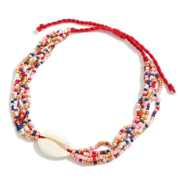 Wholesale adjustable Multi Stranded Seed Bead Friendship Bracelet Cowrie Shell D