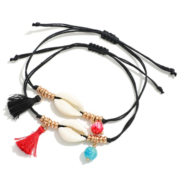 Wholesale set Two Adjustable Friendship Bracelets Cowrie Shells Tassels Painted