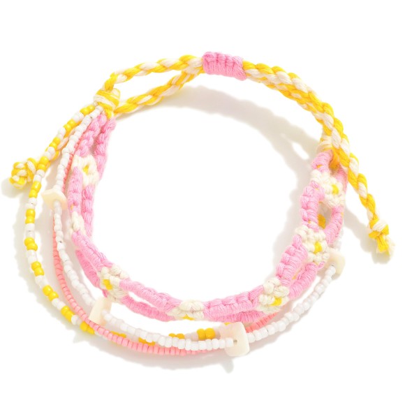 Wholesale adjustable Multi Stranded Friendship Bracelet Knotted Flowers Beaded S
