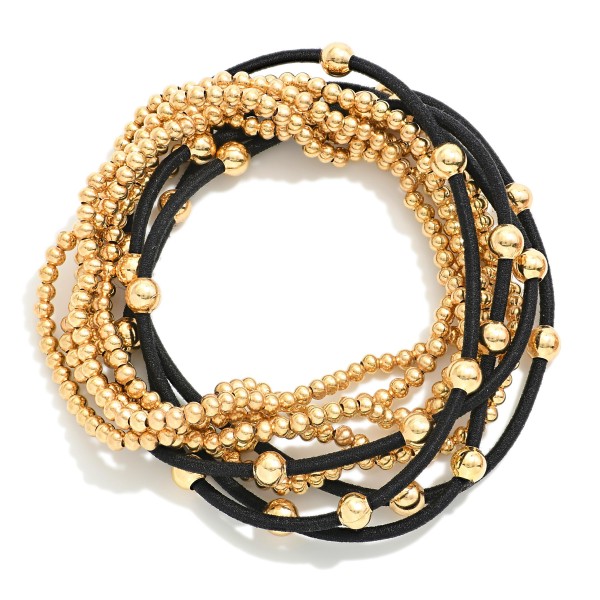Wholesale set Nine Gold Beaded Threaded Elastic Band Stretch Bracelets D