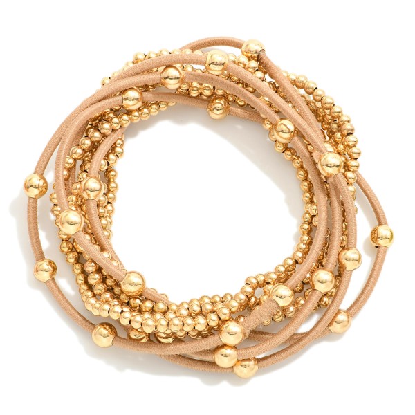 Wholesale set Nine Gold Beaded Threaded Elastic Band Stretch Bracelets D