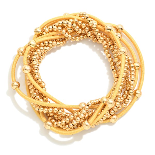 Wholesale set Nine Gold Beaded Threaded Elastic Band Stretch Bracelets D