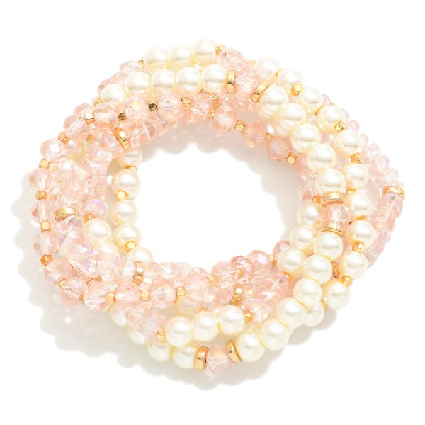 Wholesale set Five Beaded Stretch Bracelets Pearl Beads Faceted Beads D