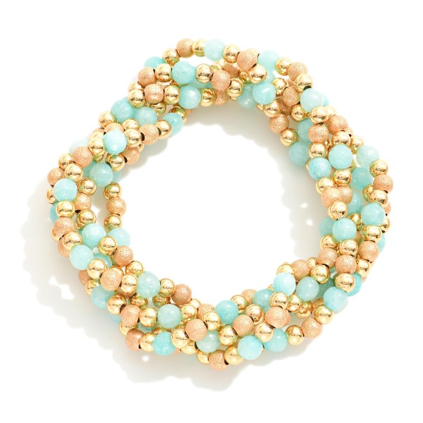Wholesale set Five Beaded Stretch Bracelets Gold Polished Faceted Glass Beads D