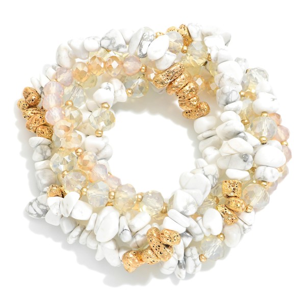 Wholesale set Five Beaded Stretch Bracelets Polished Natural Stone Beads Faceted