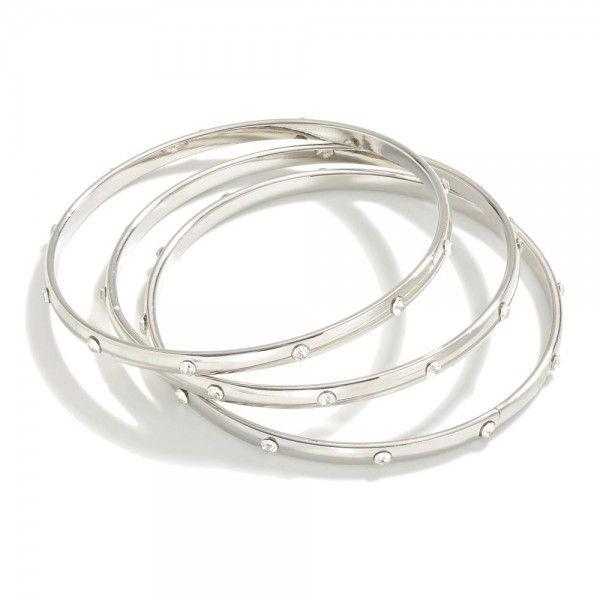 Wholesale set Three Metal Bangle Bracelets Rhinestone Studs D