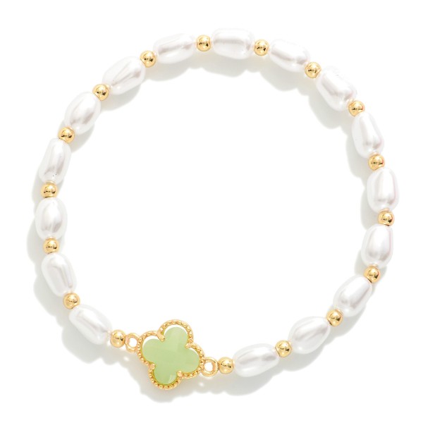 Wholesale pearl Beaded Stretch Bracelet Clover Station L