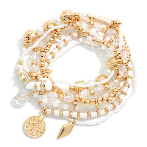 Wholesale set Seven Dainty Beaded Bracelets Disc Stations D