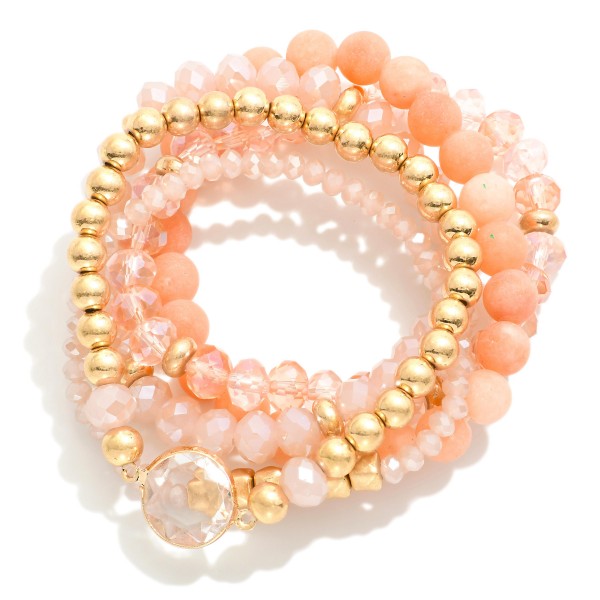 Wholesale set Five Semi Precious Natural Stone Beaded Stretch Bracelets Crystal