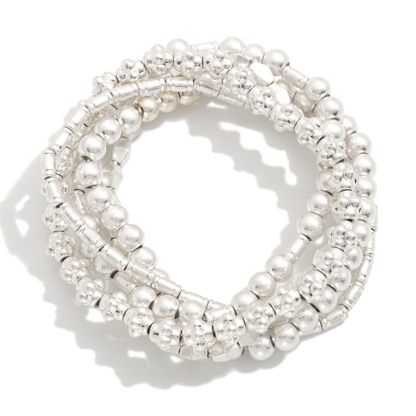 Wholesale set Five Multi Metal Beaded Stretch Bracelets D