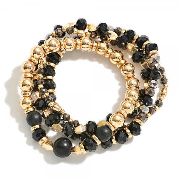 Wholesale set Three Beaded Stretch Bracelets Gold Tones Semi Precious Stones Fac