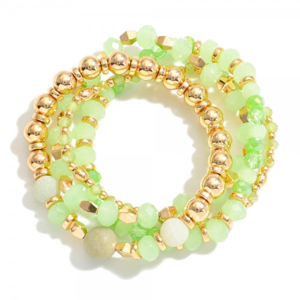 Wholesale set Three Beaded Stretch Bracelets Gold Tones Semi Precious Stones Fac