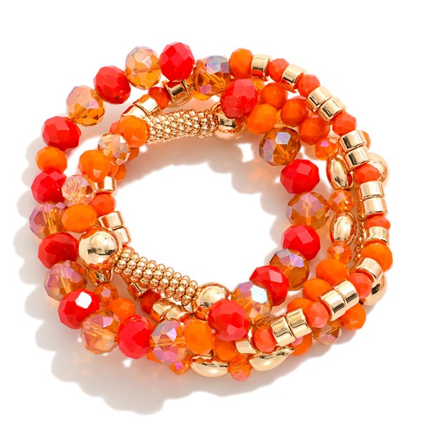 Wholesale set Four Beaded Stretch Bracelets Faceted Glass Beads Metal Beads D