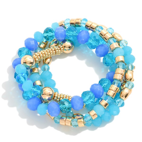 Wholesale set Four Beaded Stretch Bracelets Faceted Glass Beads Metal Beads D
