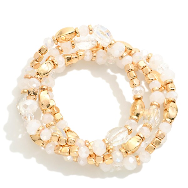 Wholesale set Four Beaded Stretch Bracelets Metal Faceted Beads D