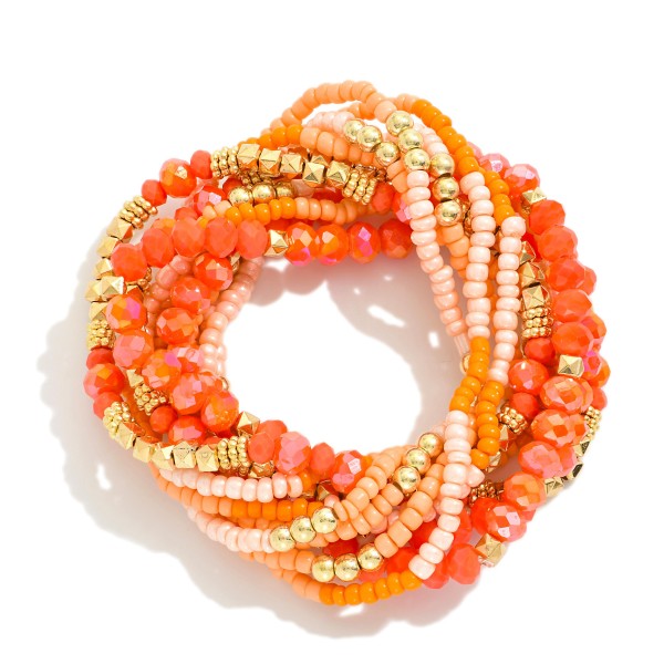 Wholesale set Ten Beaded Stretch Bracelets Metal Tones Glass Seed Beads D