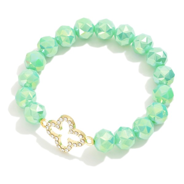 Wholesale faceted Glass Bead Stretch Bracelet Rhinestone Clover Charm D
