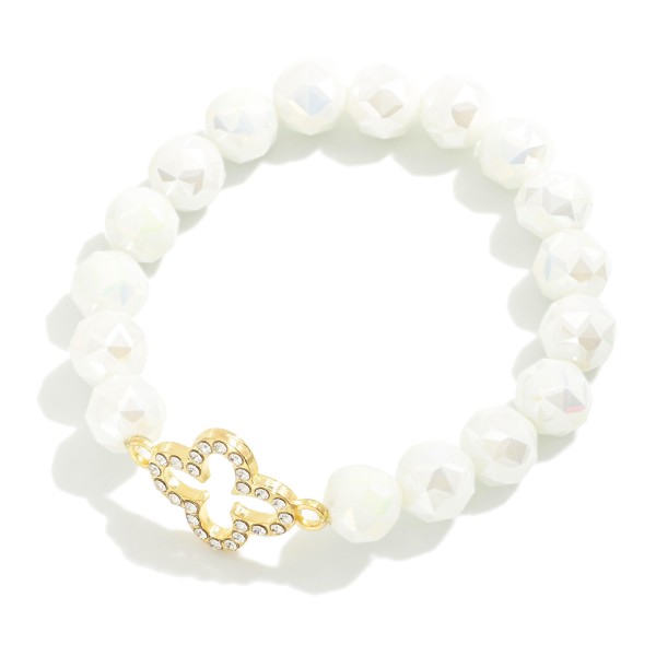 Wholesale faceted Glass Bead Stretch Bracelet Rhinestone Clover Charm D