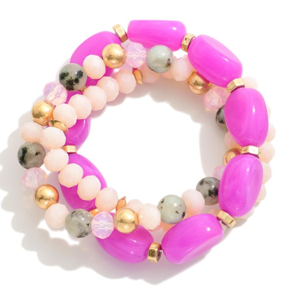 Wholesale set Three Beaded Stretch Bracelets Chunky Natural Stone Beads D