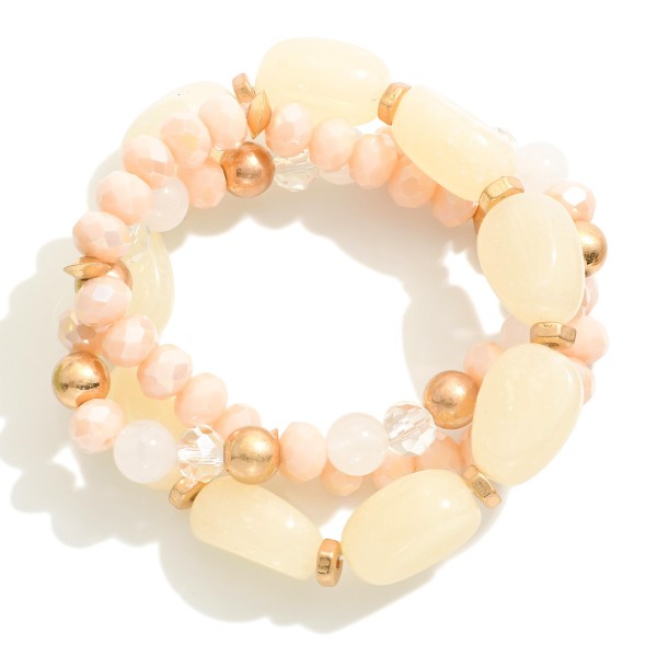 Wholesale set Three Beaded Stretch Bracelets Chunky Natural Stone Beads D
