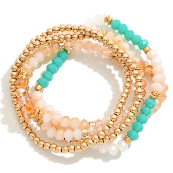 Wholesale set Five Beaded Stretch Bracelets Gold Faceted Beads D