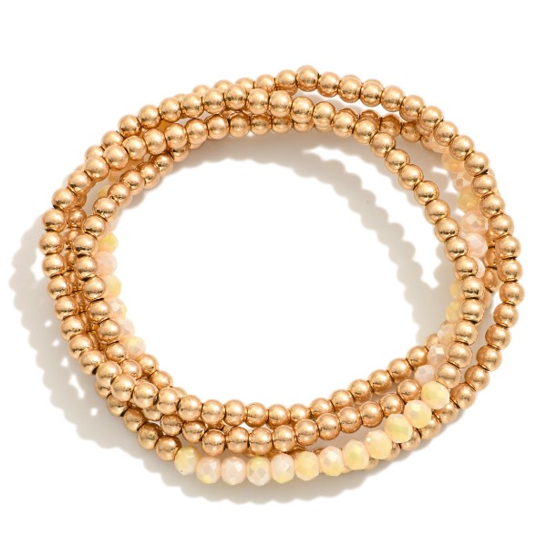 Wholesale set Four Worn Gold Beaded Stretch Bracelets Faceted Bead D
