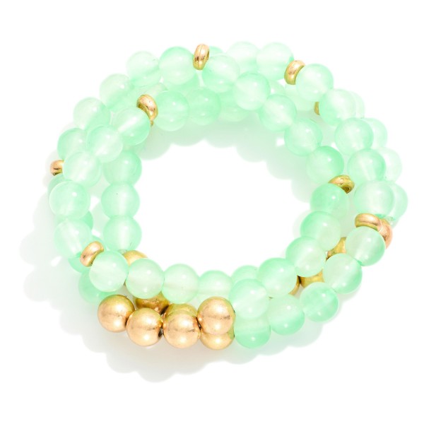 Wholesale set Three Stretch Bracelets Polished Glass Beads D