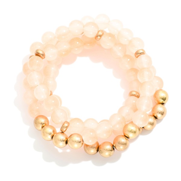 Wholesale set Three Stretch Bracelets Polished Glass Beads D