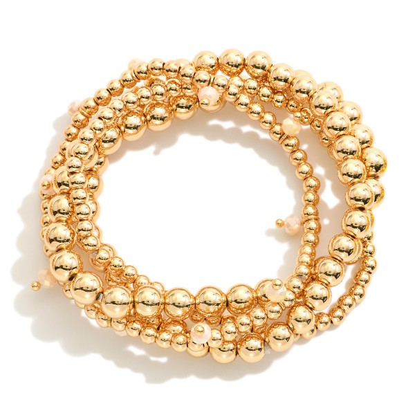 Wholesale set Four Gold Beaded Stretch Bracelets Faceted Bead Stations D