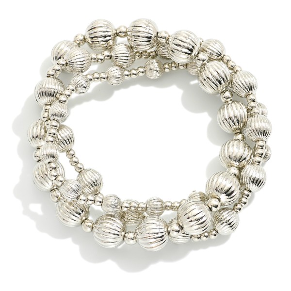 Wholesale set Three Ribbed Metal Beaded Stretch Bracelets D