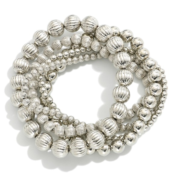 Wholesale set Five Textured Metal Beaded Stretch Bracelets D