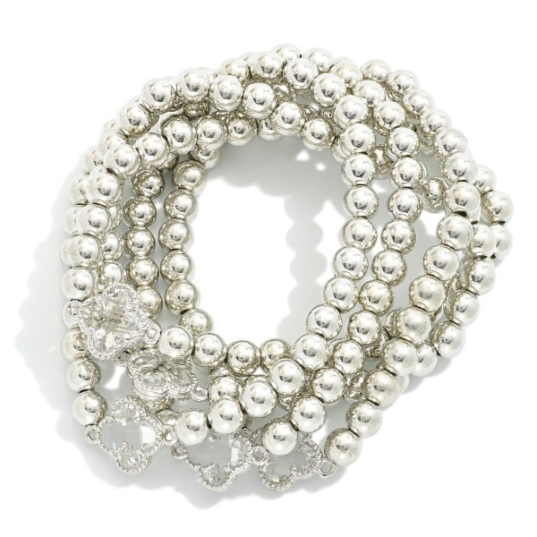 Wholesale set Five Metal Beaded Stretch Bracelets Glass Crystal Clovers D