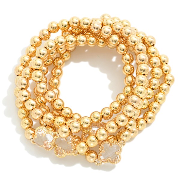 Wholesale set Five Metal Beaded Stretch Bracelets Glass Crystal Clovers D