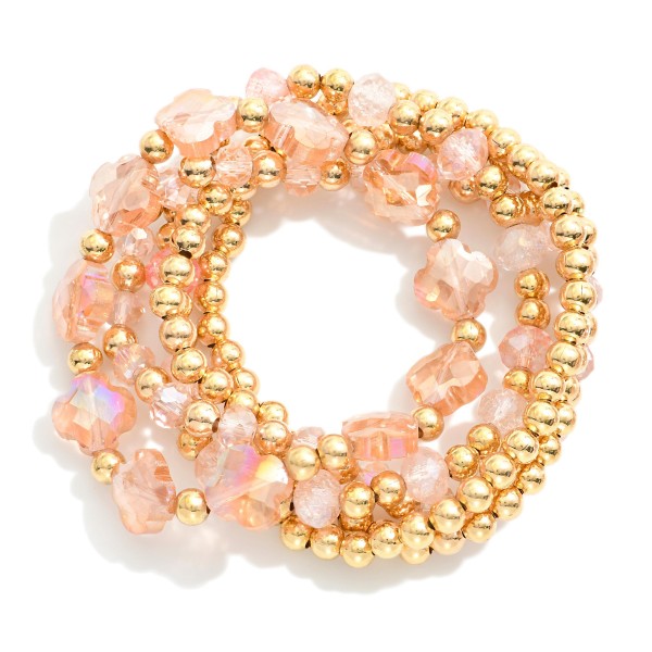 Wholesale set Five Metal Faceted Glass Beaded Stretch Bracelets Glass Crystal Cl
