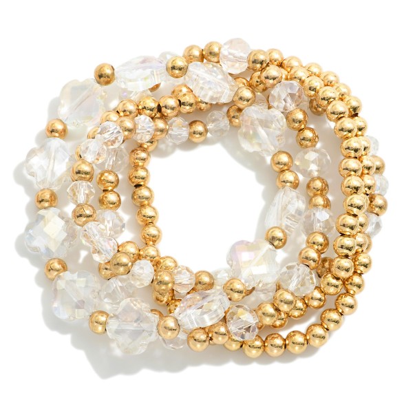 Wholesale set Five Metal Faceted Glass Beaded Stretch Bracelets Glass Crystal Cl