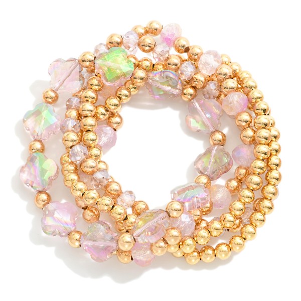 Wholesale set Five Metal Faceted Glass Beaded Stretch Bracelets Glass Crystal Cl