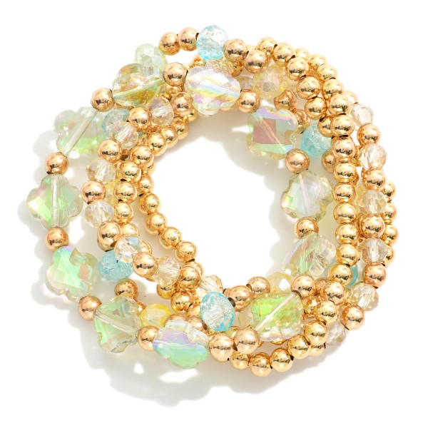 Wholesale set Five Metal Faceted Glass Beaded Stretch Bracelets Glass Crystal Cl