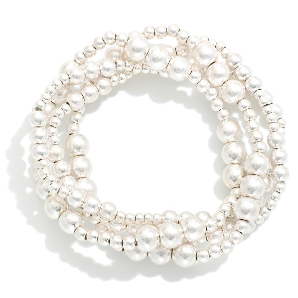 Wholesale set Four Metal Beaded Stretch Bracelets D