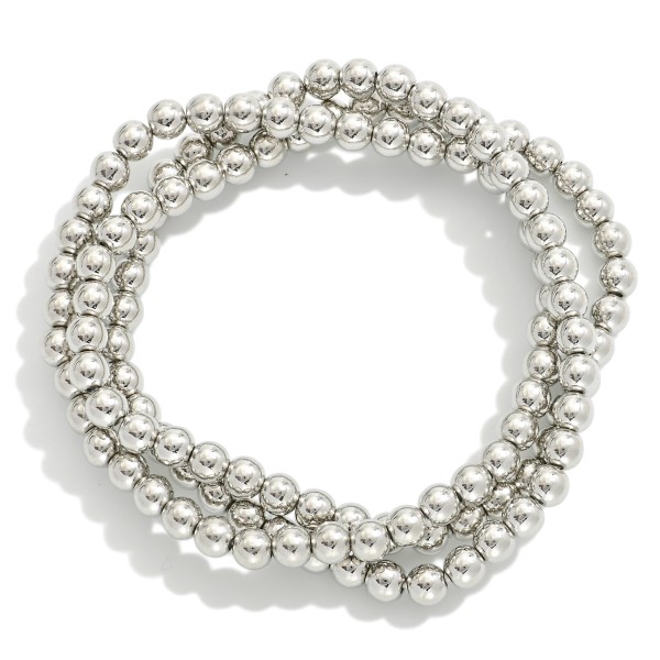 Set of Three Metal Tone Beaded Stretch Bracelets
- Approximately 2.5" D