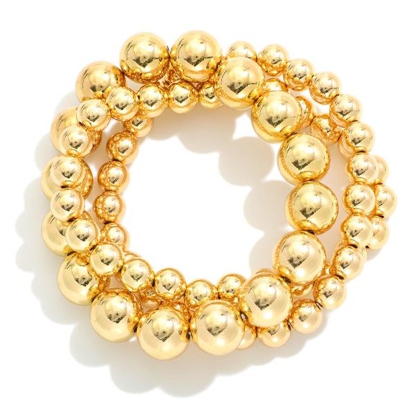 Wholesale set Three Metal Beaded Stretch Bracelets D