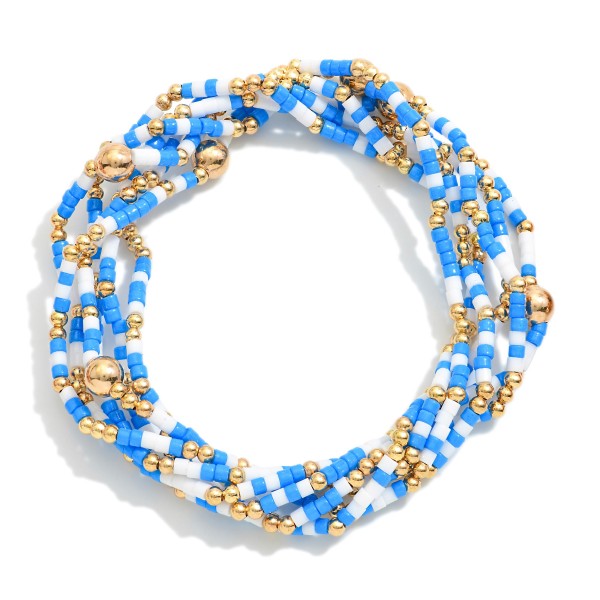 Wholesale set Six Game Day Beaded Stretch Bracelets Gold Bead Accents D