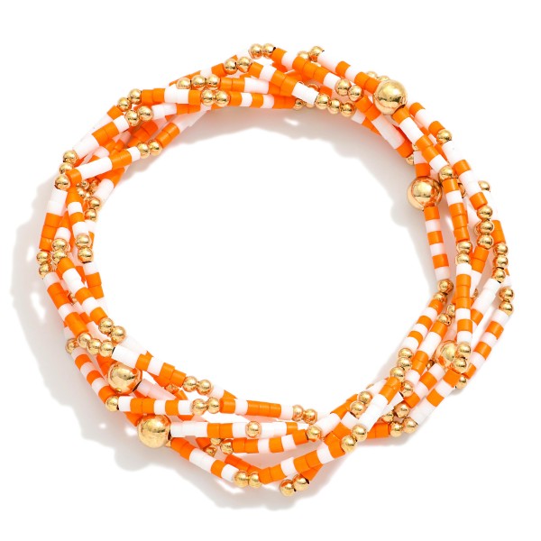Wholesale set Six Game Day Beaded Stretch Bracelets Gold Bead Accents D