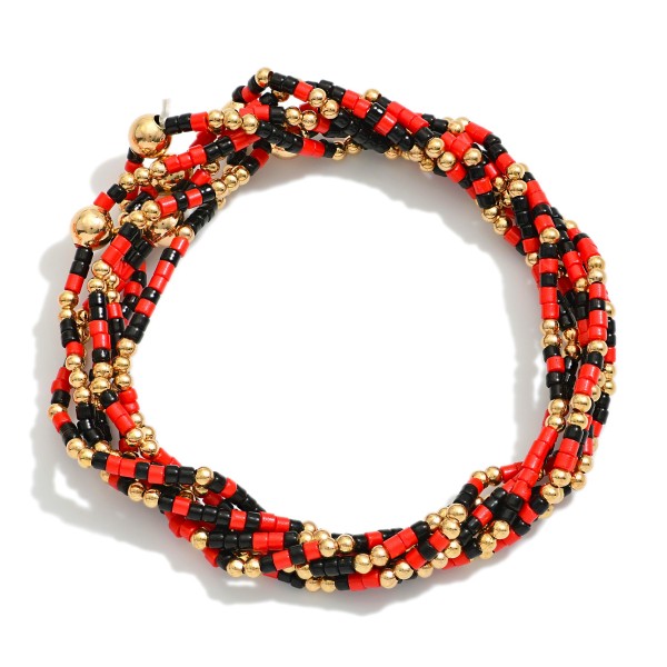 Set of Six Game Day Beaded Stretch Bracelets With Gold Tone Bead Accents
- Approximately 2.5" D