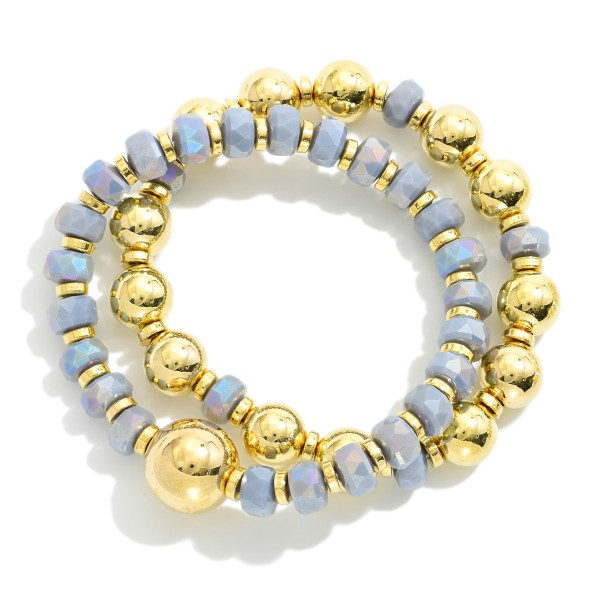 Wholesale set Two Beaded Stretch Bracelets Gold Tones Faceted Beads D