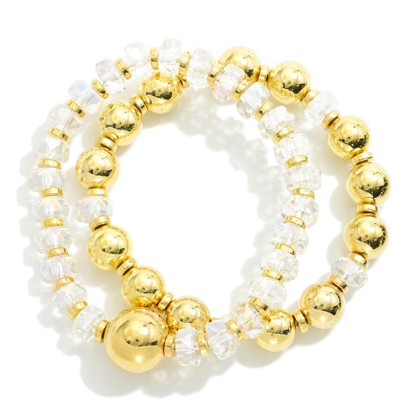 Wholesale set Two Beaded Stretch Bracelets Gold Tones Faceted Beads D