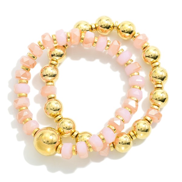Wholesale set Two Beaded Stretch Bracelets Gold Tones Faceted Beads D
