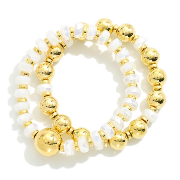 Wholesale set Two Beaded Stretch Bracelets Gold Tones Faceted Beads D