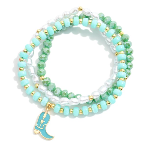 Wholesale set Three Beaded Stretch Bracelets Pearls Stone Faceted Beads Cowgirl