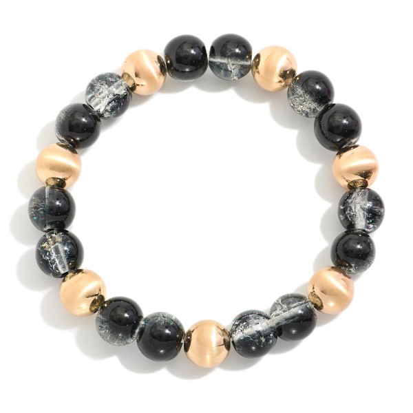 Wholesale crackle Glass Beaded Stretch Bracelet Gold Tones D