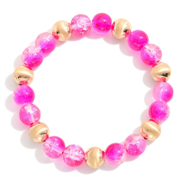 Wholesale crackle Glass Beaded Stretch Bracelet Gold Tones D